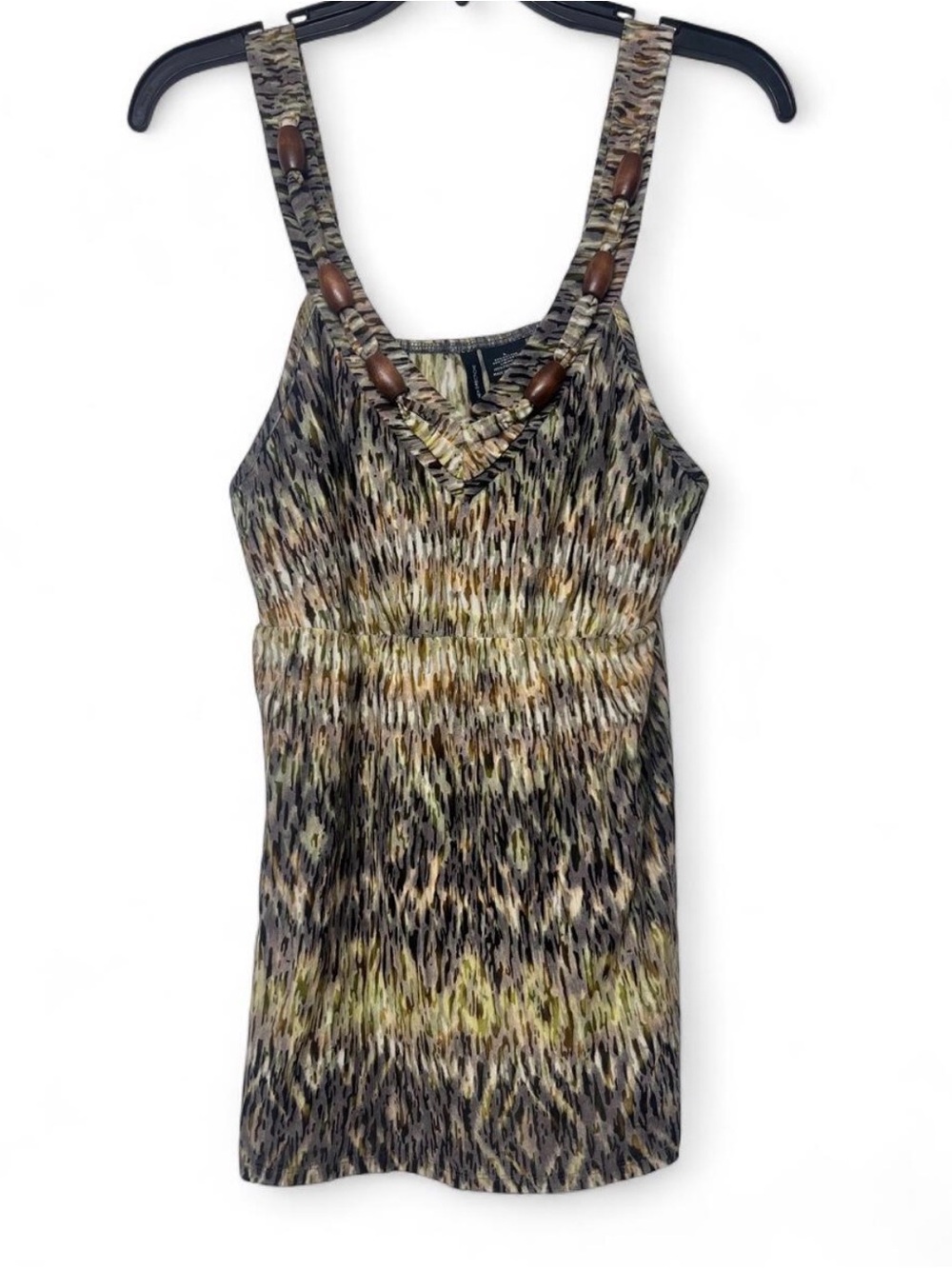 new directions Olive Multi Beaded-Strap V-Neck Tank